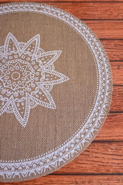 Ethnic - 6 Adet Jüt El Baskılı Yuvarlak Sofra Sunum Tabak Altlığı Supla Amerikan Servisi 38 Cm - 5