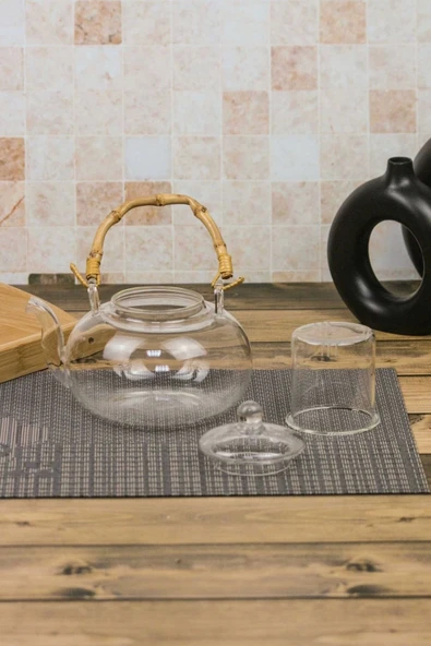 Colletta - Bambu Saplı Cam Süzgeçli Cam Bitki Çayı Demliği 1000 Ml - 5