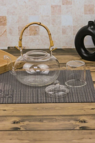 Colletta - Bambu Saplı Cam Süzgeçli Cam Bitki Çayı Demliği 1200 Ml - 5