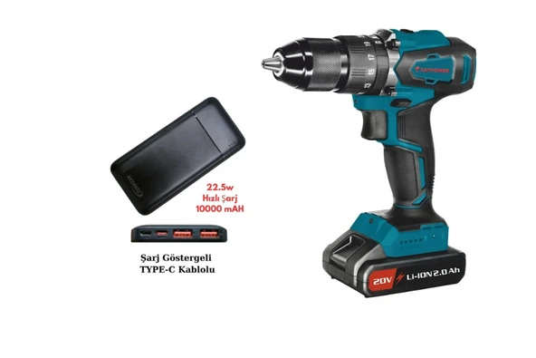 Catpower 4111-Akülü Darbeli Vidalama Li-on Kömür+Akdeniz Taşınabilir Şarj Cihazı (Model: S125Q)