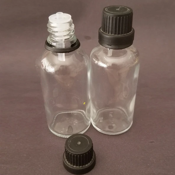 20ml şeffaf, içten damlalıklı kapak, 12 adet Siyah damlatmalı kapak, Esans şişesi, Boş şişe, Aroma Şişesi