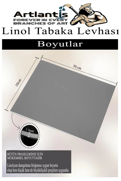 Linol Tabaka Levhası A4 20X30 cm 2mm Gri 1 Adet Linolyum Tabaka Gri Linol Muşamba Baslı Levha - 2
