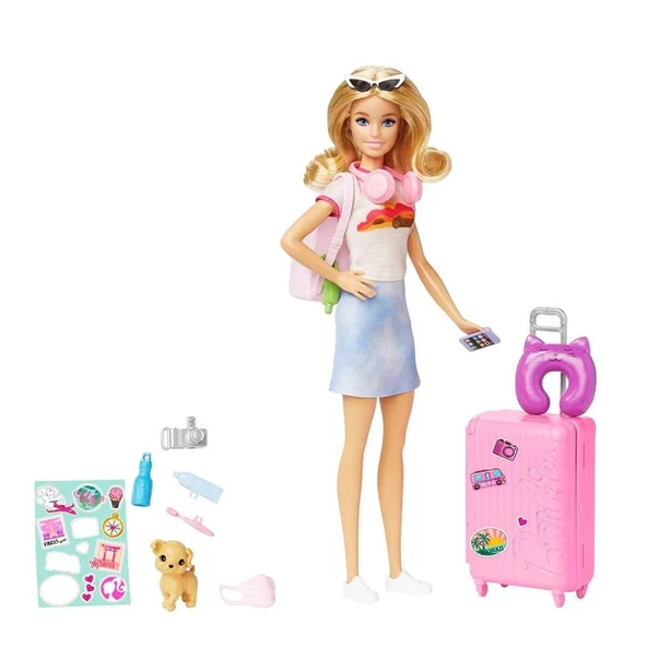 HJY18 Barbie Seyahatte Bebeği ve Aksesuarları - Resim 4