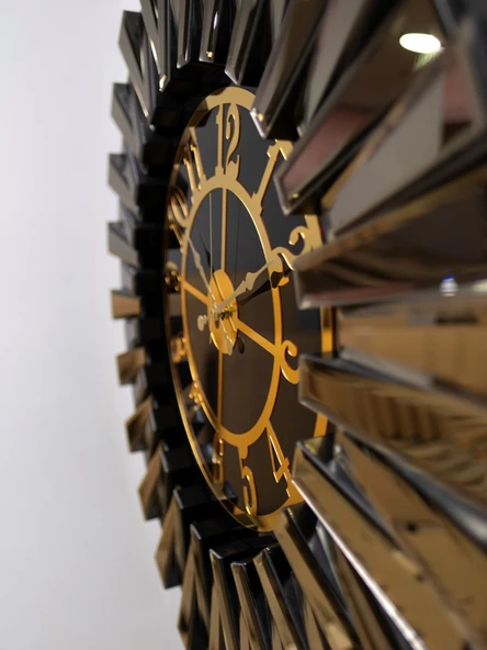 Elis Concept Piano Ahşap Aynalı Duvar Saati Özel El Yapımı 80cm Bronz - 5