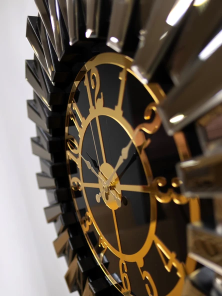 Elis Concept Piano Ahşap Aynalı Duvar Saati Özel El Yapımı 80cm Bronz - 6