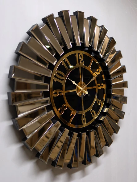 Elis Concept Piano Ahşap Aynalı Duvar Saati Özel El Yapımı 80cm Bronz - 3