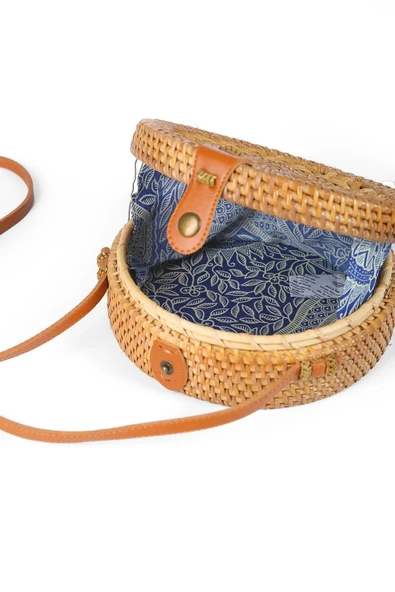 Daisy- Rattan El Yapımı Deri Askılı Hasır Yuvarlak Omuz Çantası - 4