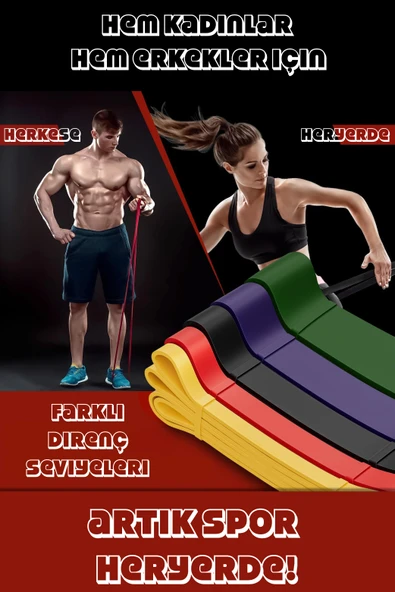 5-15-25-35-45 KG Direnç Bandı Seti Kas Geliştirme Lastiği Fitness Pilates Cross Training Bant 5 Boy - 6