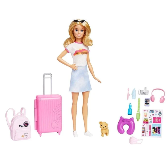 HJY18 Barbie Seyahatte Bebeği ve Aksesuarları - Resim 2