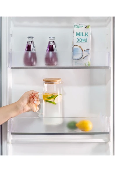 Linn - Bambu Kapaklı Vakumlu Isıya Dayanıklı Borosilikat Cam Sürahi 1000 ml - 7