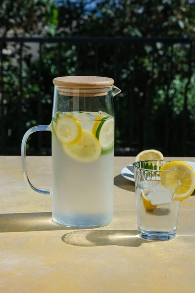 Linn - Bambu Kapaklı Vakumlu Isıya Dayanıklı Borosilikat Cam Sürahi 1000 ml - 4