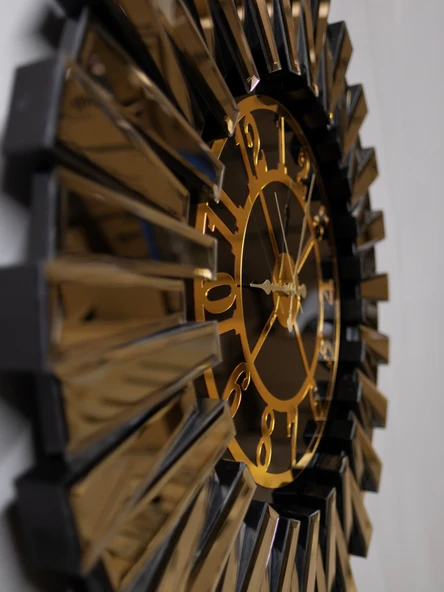 Elis Concept Piano Ahşap Aynalı Duvar Saati Özel El Yapımı 80cm Bronz - 4
