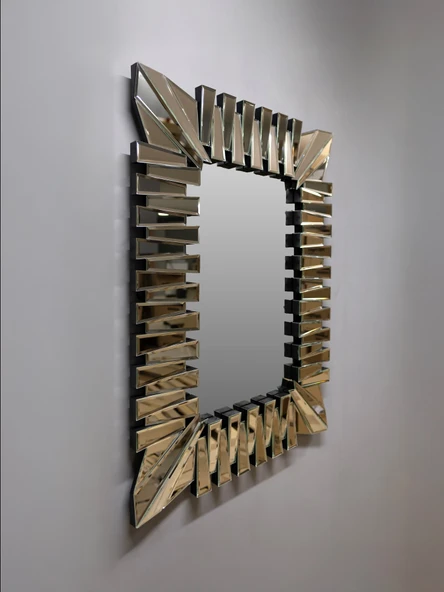 Elis Concept Venedik Dikdörtgen Dekoratif Ahşap Duvar Ayna Bronz 110 x 80 cm - 5