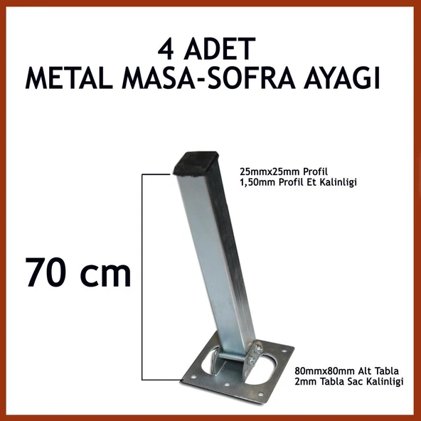 Masa Ayağı 4lü Katlanır Metal Yer Sofrası Ayağı 70 cm