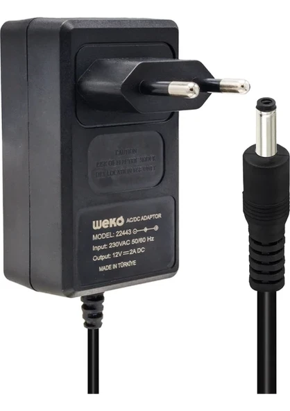 12 Volt - 2 Amper 2.5 0.7 Uçlu Yerli Üretim Plastik Kasa Priz Tipi Adaptör