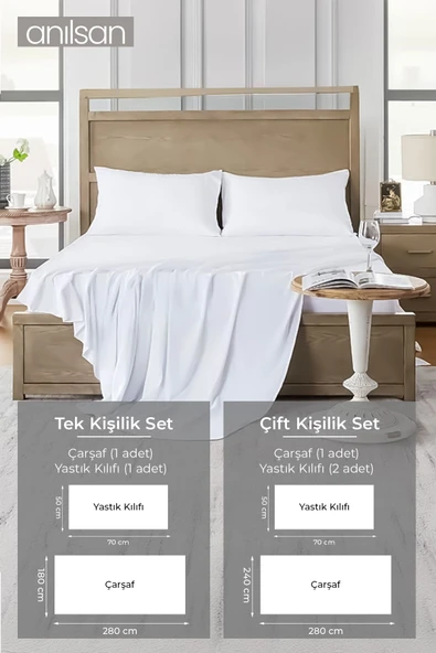 Saten Beyaz Çarşaf Ve Yastık Kılıfı Seti – 83 Tel - Tek Ve Çift Kişilik Seçenekleriyle - 2