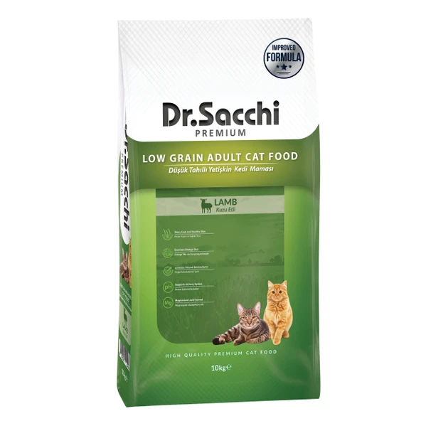 Dr.Sacchi Düşük Tahıllı Kuzu Etli Yetişkin Kedi Maması 10Kg