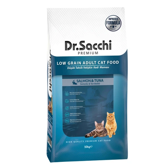 Dr.Sacchi Düşük Tahıllı Somonlu Ve Ton Balıklı Yetişkin Kedi Maması 10Kg