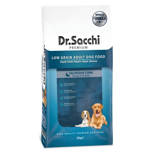 Dr.Sacchi Düşük Tahıllı Somonlu Ve Ton Balıklı Yetişkin Köpek Maması 12kg