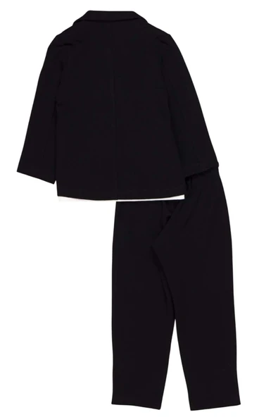 Erkek Çocuk Kruvaze Yaka Kesim Çift Cepli Keten Blazer Ceket Penye T-Shirt Siyah Keten Alt Üst Takı - Resim 8