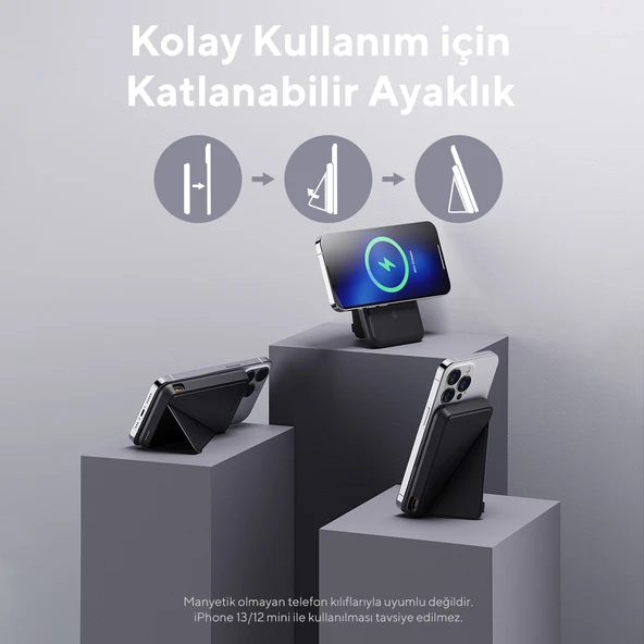 Voltme Siyah MagPak 5000mAh Magsafe Kablosuz Powerbank- 22.5W - 2