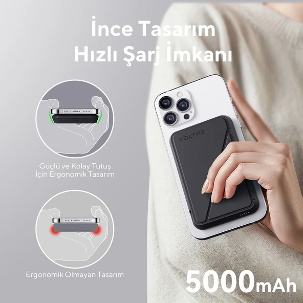 Voltme Siyah MagPak 5000mAh Magsafe Kablosuz Powerbank- 22.5W - 4