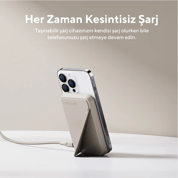 Voltme Bej MagPak 5000mAh Magsafe Kablosuz Powerbank- 22.5W - 6