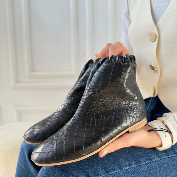 Barxi Siyah Cilt Desenli Bot - Resim 4