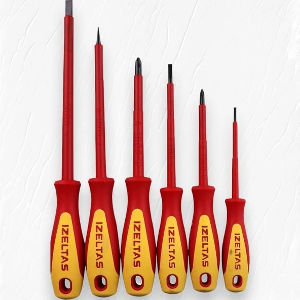 İzeltaş Elektrikçi İzoleli Tornavida Seti, 1000 V, Sarı/kırmızı - 6