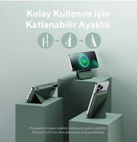 Voltme Yeşil MagPak 5000mAh Magsafe Kablosuz Powerbank- 22.5W - 3