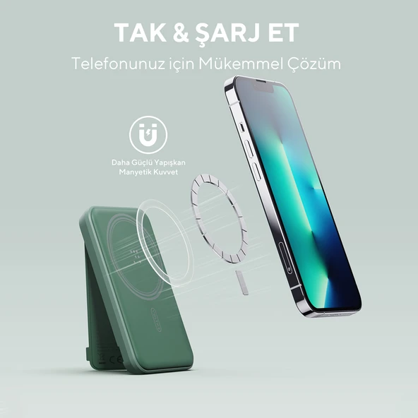 Voltme Yeşil MagPak 5000mAh Magsafe Kablosuz Powerbank- 22.5W - 4