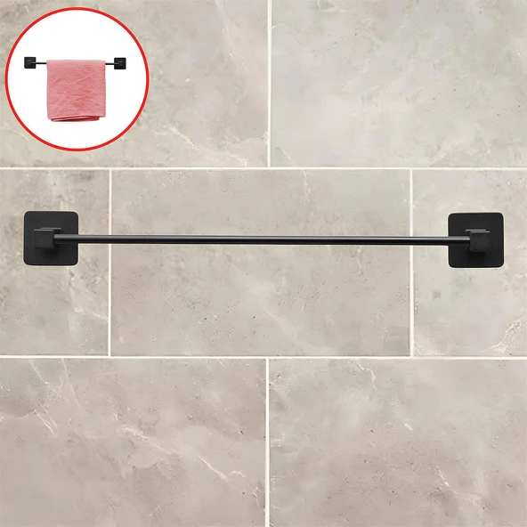 Yapışkanlı Havluluk Metal Siyah Banyo Lavabo Mutfak Uzun Kağıt Bez Havlu Askısı Kağıtlık 39 cm