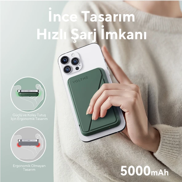 Voltme Yeşil MagPak 5000mAh Magsafe Kablosuz Powerbank- 22.5W - 5