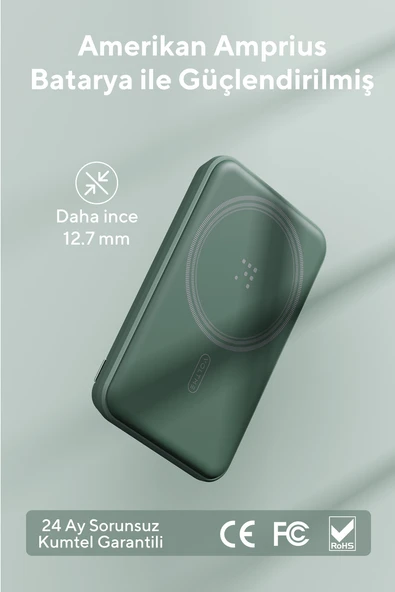 Voltme Yeşil MagPak 5000mAh Magsafe Kablosuz Powerbank- 22.5W - 2