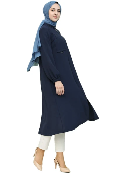 Saraylı Kadın Lacivert Büyük Beden Aerobin Kumaş Fermuarlı Kap - 2
