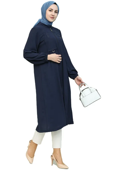 Saraylı Kadın Lacivert Büyük Beden Aerobin Kumaş Fermuarlı Kap