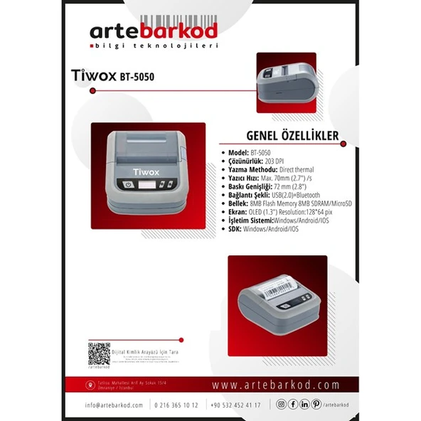 TIWOX 203dpi BT-5050 Direkt Termal USB Bluetooth Mobil Barkod Yazıcı - 2