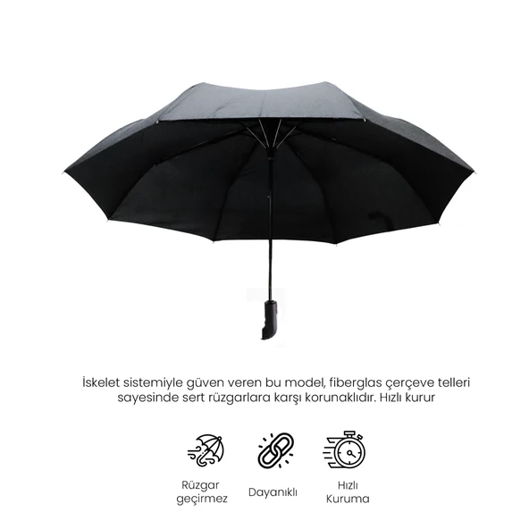 Biggdesign Moods Up Premium Gri Otomatik Şemsiye, Rüzgara Dayanıklı, Hızlı Kuruyan, Hafif, Kılıflı - 2