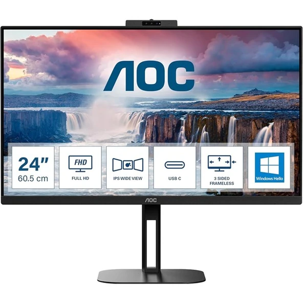 AOC 23.8" IPS 24V5CW/BK 1MS 75Hz HDMI-DP-USB-C Pivot Video Konferans Monitör Outlet (Kutu Açık) - 2