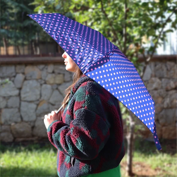 Biggdesign Moods Up Pembe Puantiyeli Lacivert Manuel Mini Şemsiye - Rüzgara Dayanıklı, Hafif, Renkli Tasarım - 4