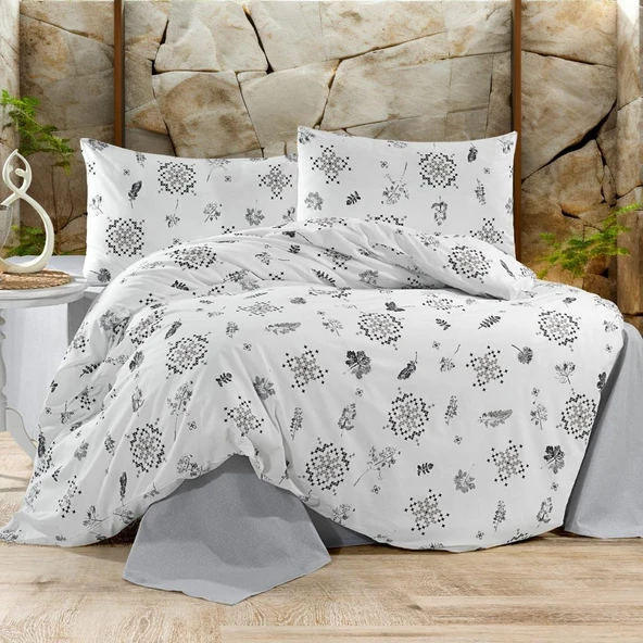 Keep London Home Series 306 Natural Cotton(Doğal Pamuk) Çift Kişilik Nevresim Takımı-Gri