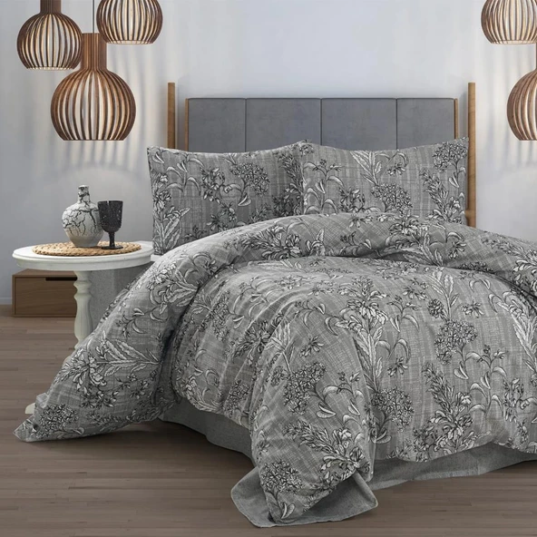 Keep London Home Series 310 Natural Cotton(Doğal Pamuk) Çift Kişilik Nevresim Takımı-Gri