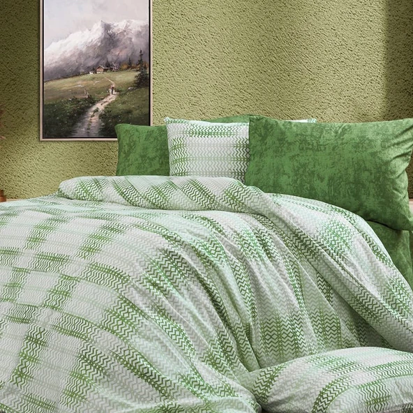 Keep London Home Series 337 Natural Cotton(Doğal Pamuk) Tek Kişilik Nevresim Takımı-Yeşil - 2