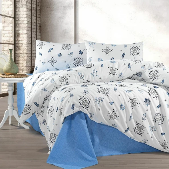 Keep London Home Series  309 Natural Cotton(Doğal Pamuk) Tek Kişilik Nevresim Takımı-Mavi