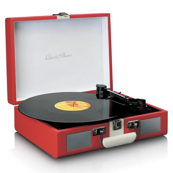 Lenco Classic Phono TT-110 Kırmızı Hoparlörlü Bluetoothlu Retro Pikap Plak Çalar - 6