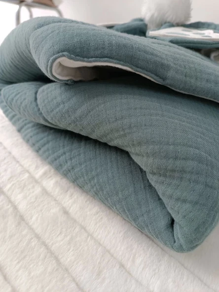 Yenidoğan 4 Kat Müslin Kumaş Kulaklı Patili Fiyonk Bebek Battaniyesi Kundak Kahverengi - Resim 3