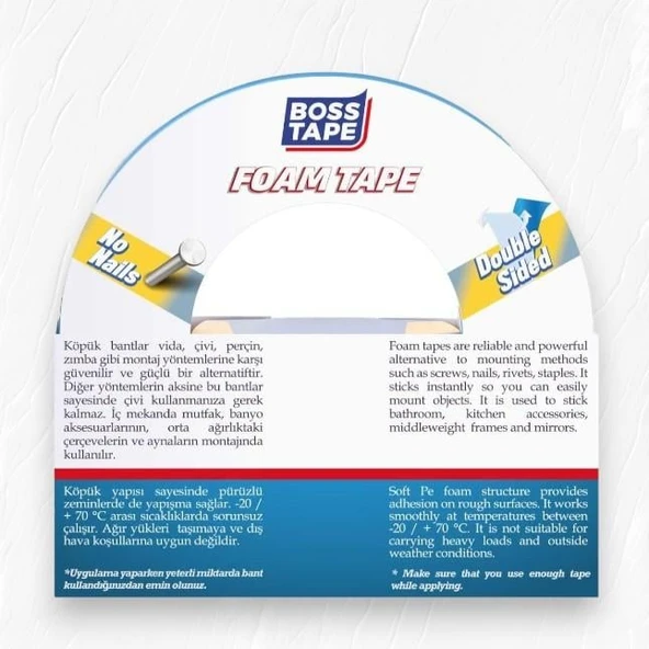 Boss Tape Çift Taraflı Köpük Aksesuar Montaj Bandı 18mmx10m - 3