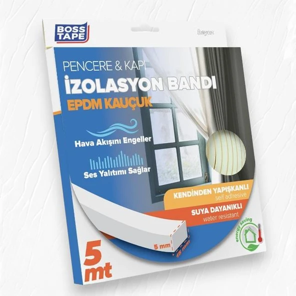 Boss Tape EPDM Kauçuk Pencere Kapı İzolasyon Bandı 5mmX15mmX5mt Beyaz - 2