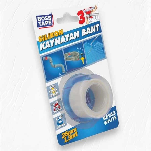 Boss Tape Silikon Kaynayan Tamir Bandı En:25mm Boy:1,5mt Beyaz - 2