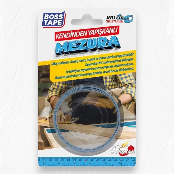 Boss Tape Kendinden Yapışkanlı İp Takviyeli Mezura - 100cm - 4